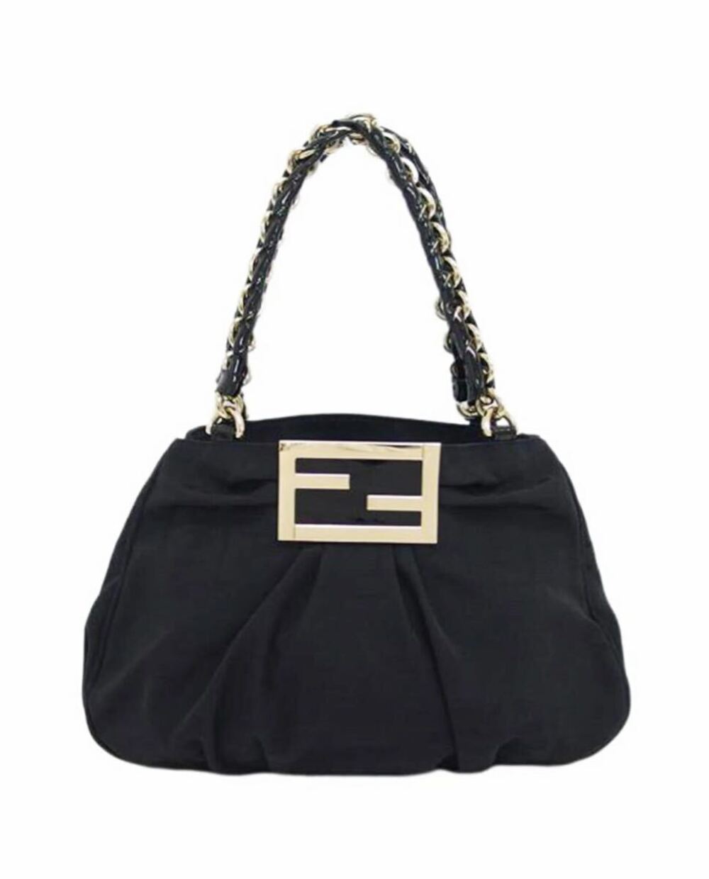 Fendi Baguette bag black FF chain shoulder strap Handbag